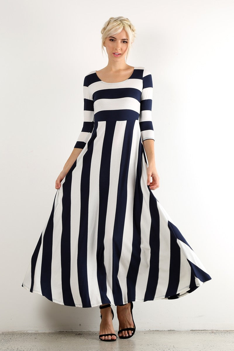 something navy striped maxi dress Anne Striped Maxi Dress - Navy