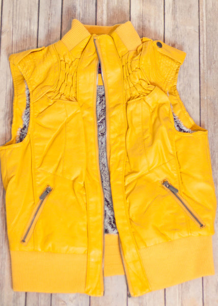 Mustard Fur Lined Faux Leather Vest