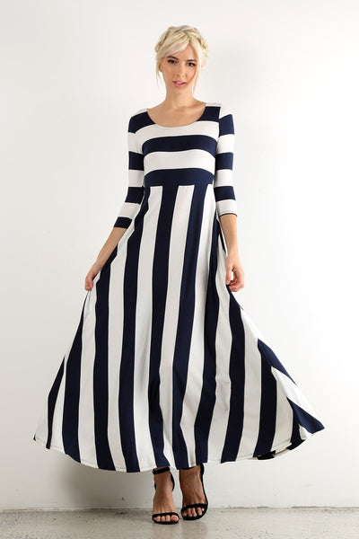 green emerald velvet dress Navy Stripe Maxi Dress – Aryll Cole